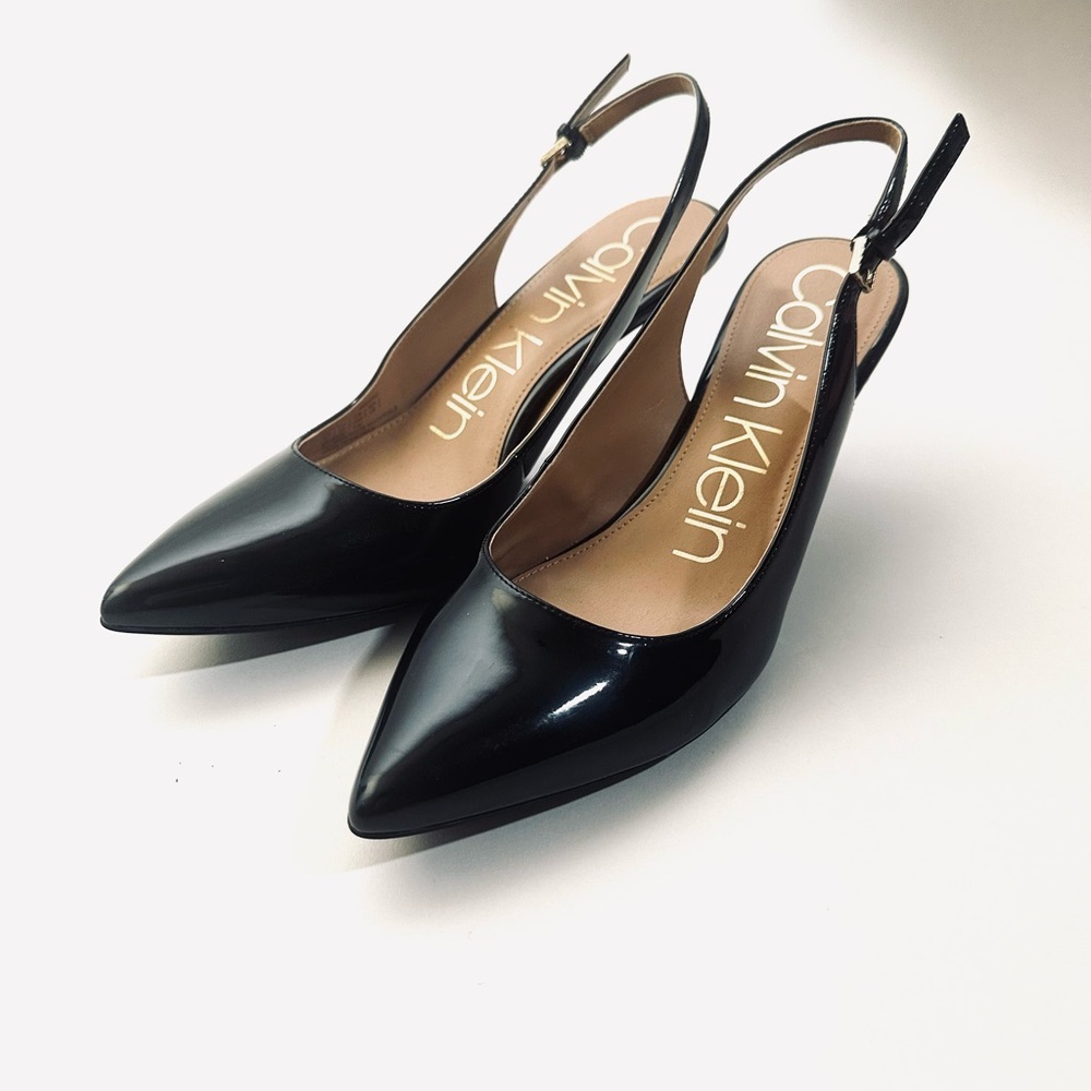Calvin Klein Glossy Black Slingback Heels